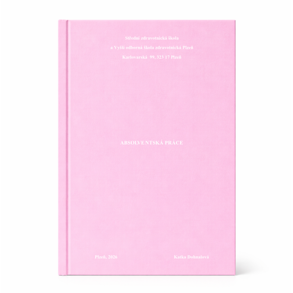 pevné růžové desky s bílým textem - absolvenstká práce